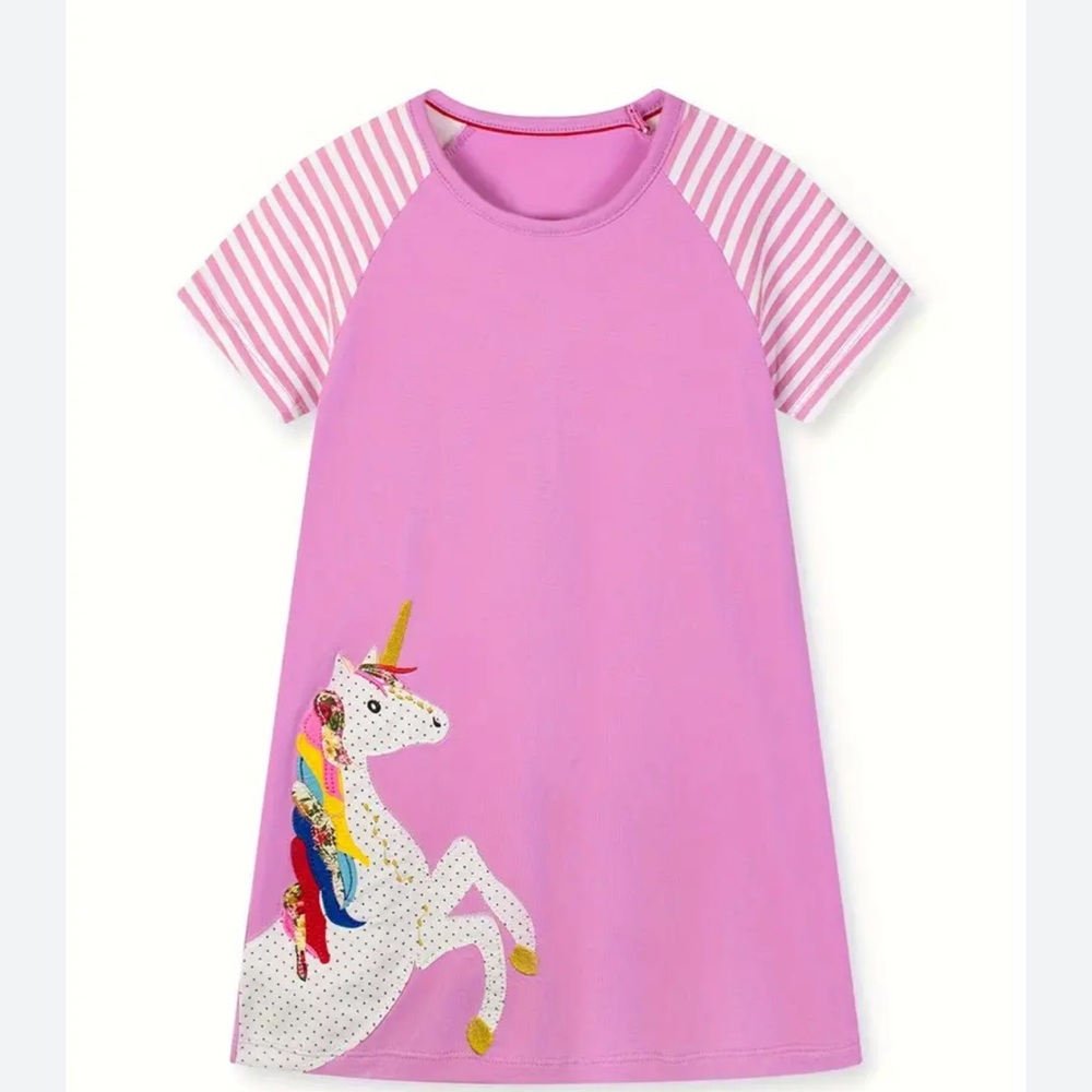 New 100% cotton girls unicorn dress size 5-6